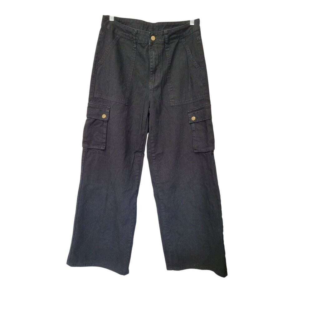Womens Jeans 30X29 Baggy Denim Cargo Pants Black Punk Wide Boyfriend Grunge‎